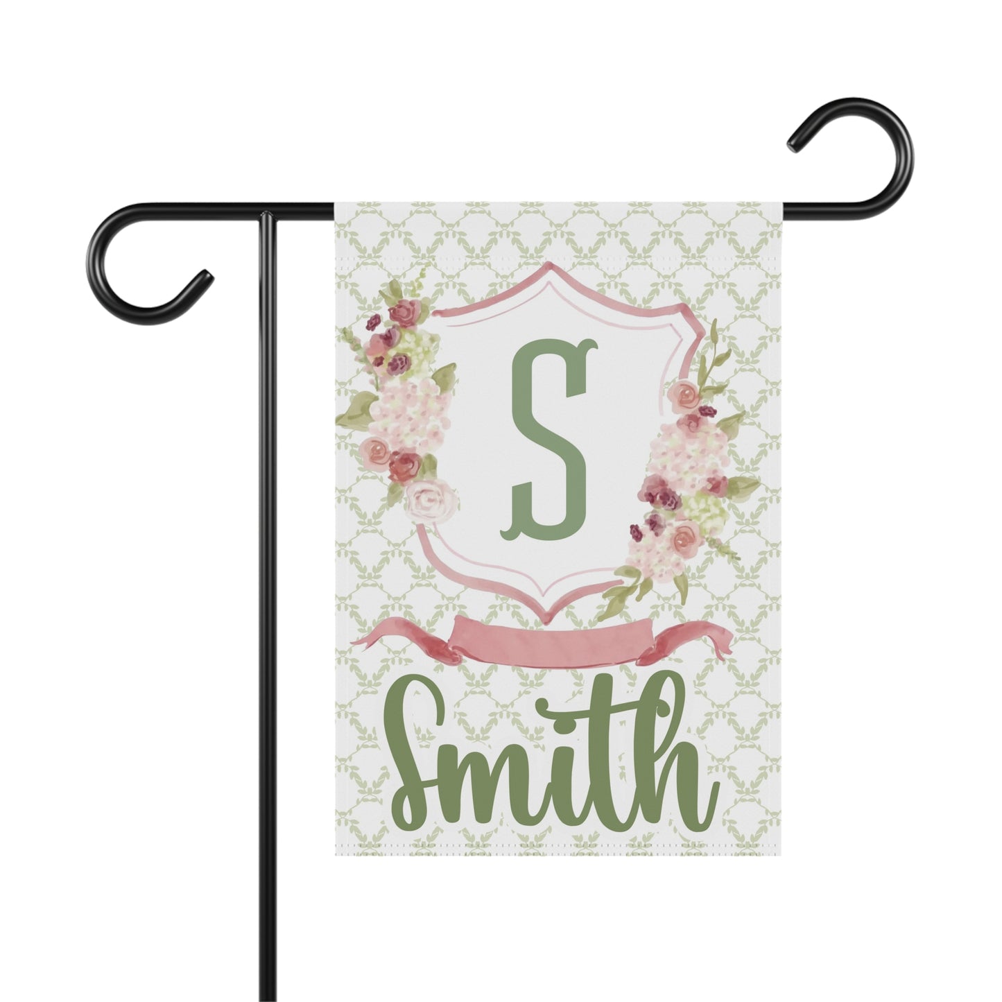 Personalized Pink Floral Monogram Garden Flag