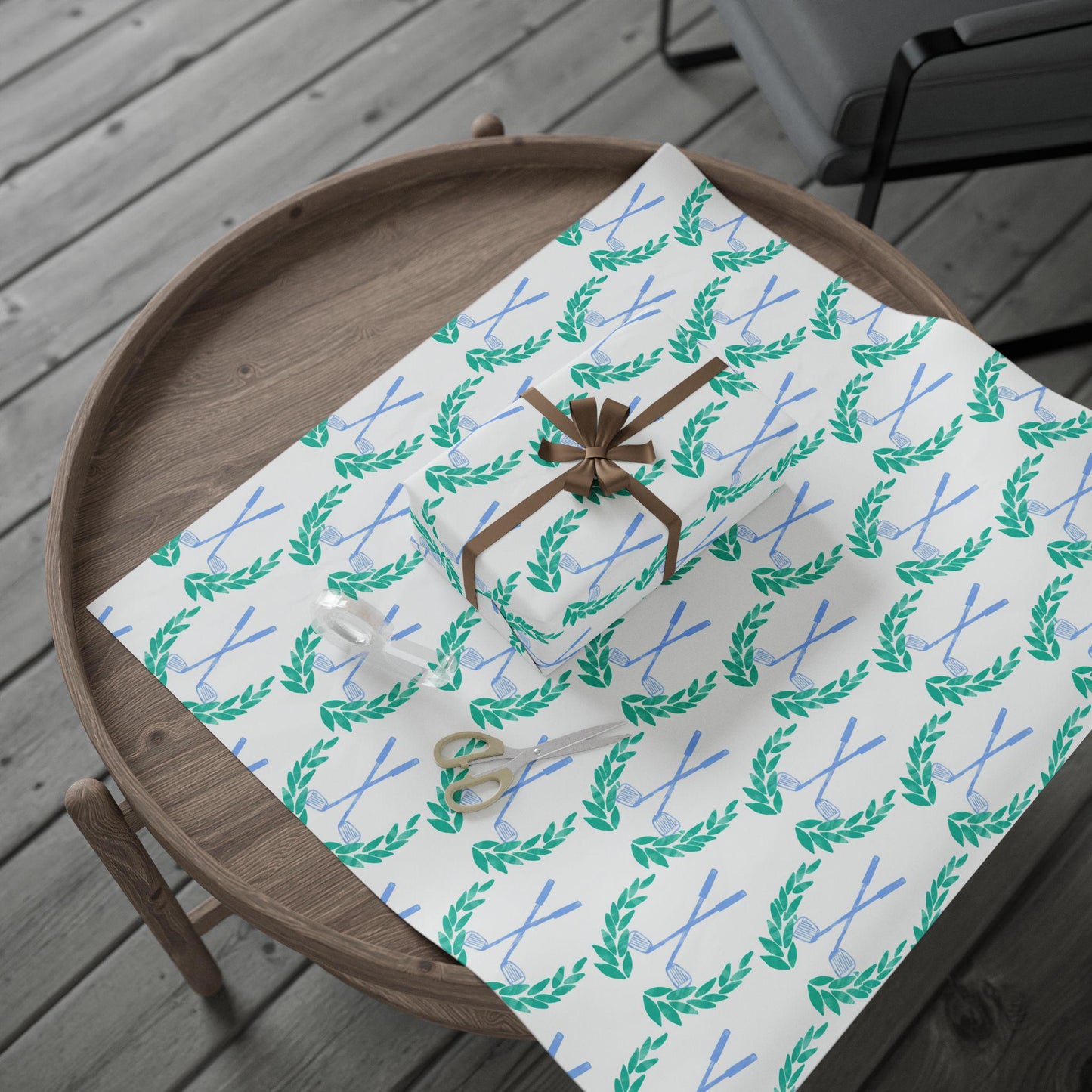 Golf Wrapping Paper Blue Golf Club and Laurel