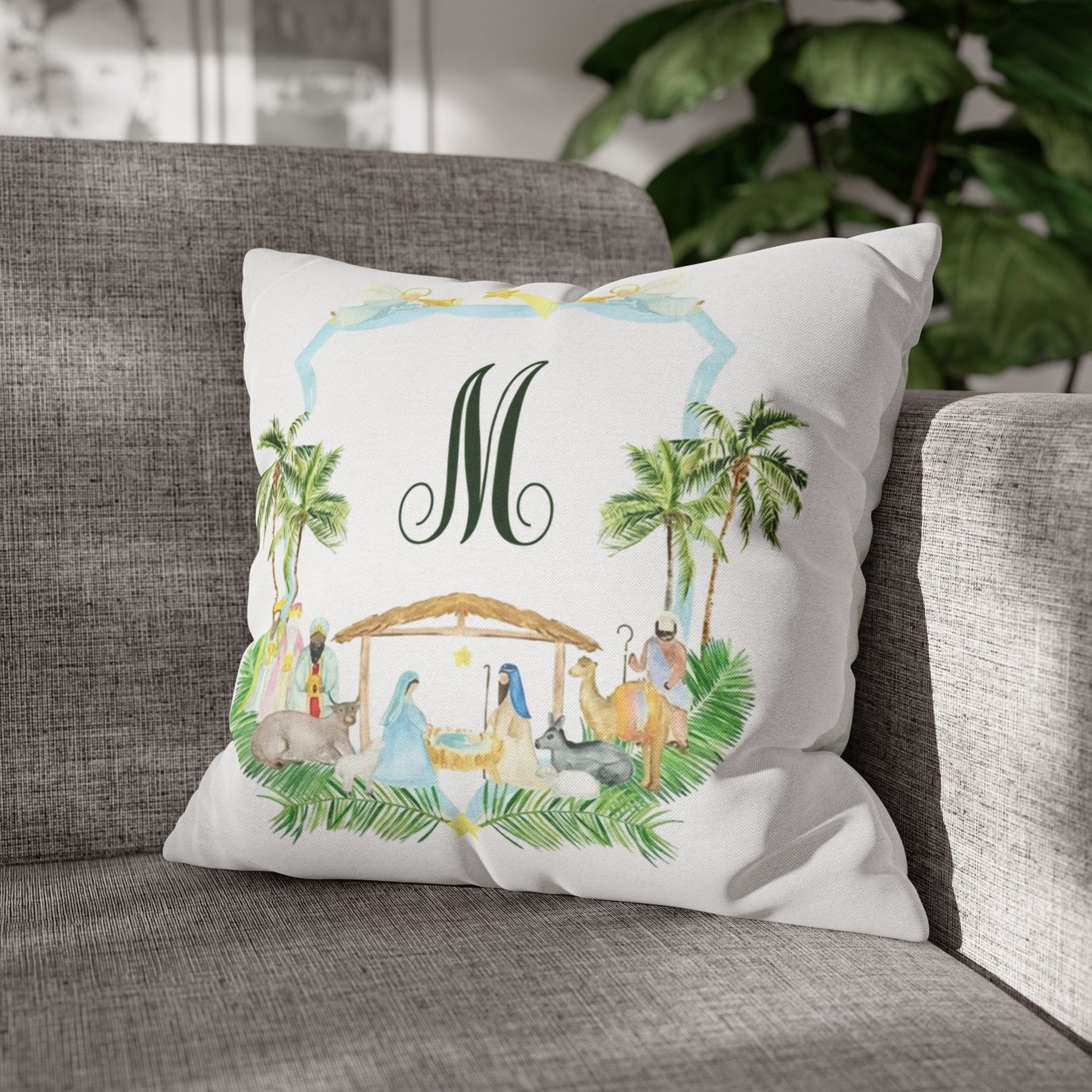 Monogram M Palm Trees Nativity Pillowcase | Square Pillowcase
