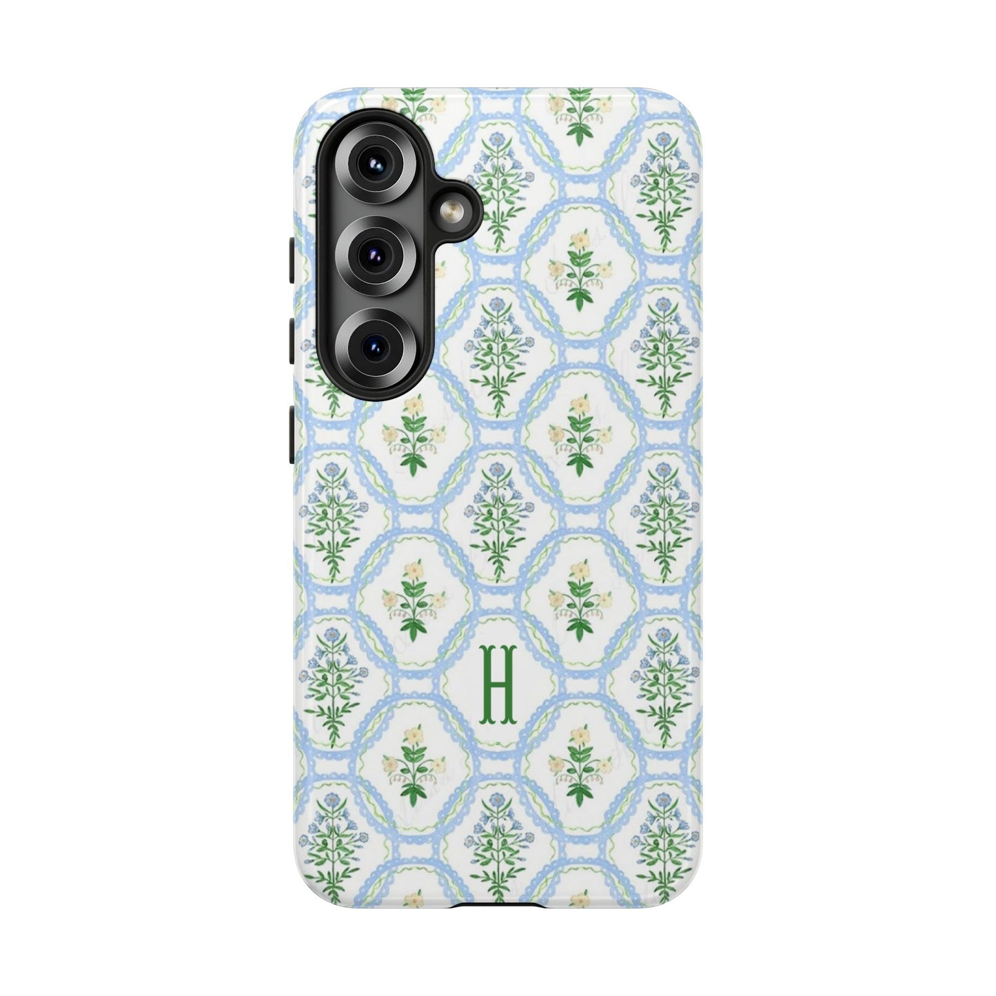 Blue Floral Motif Monogram Phone Case Personalized