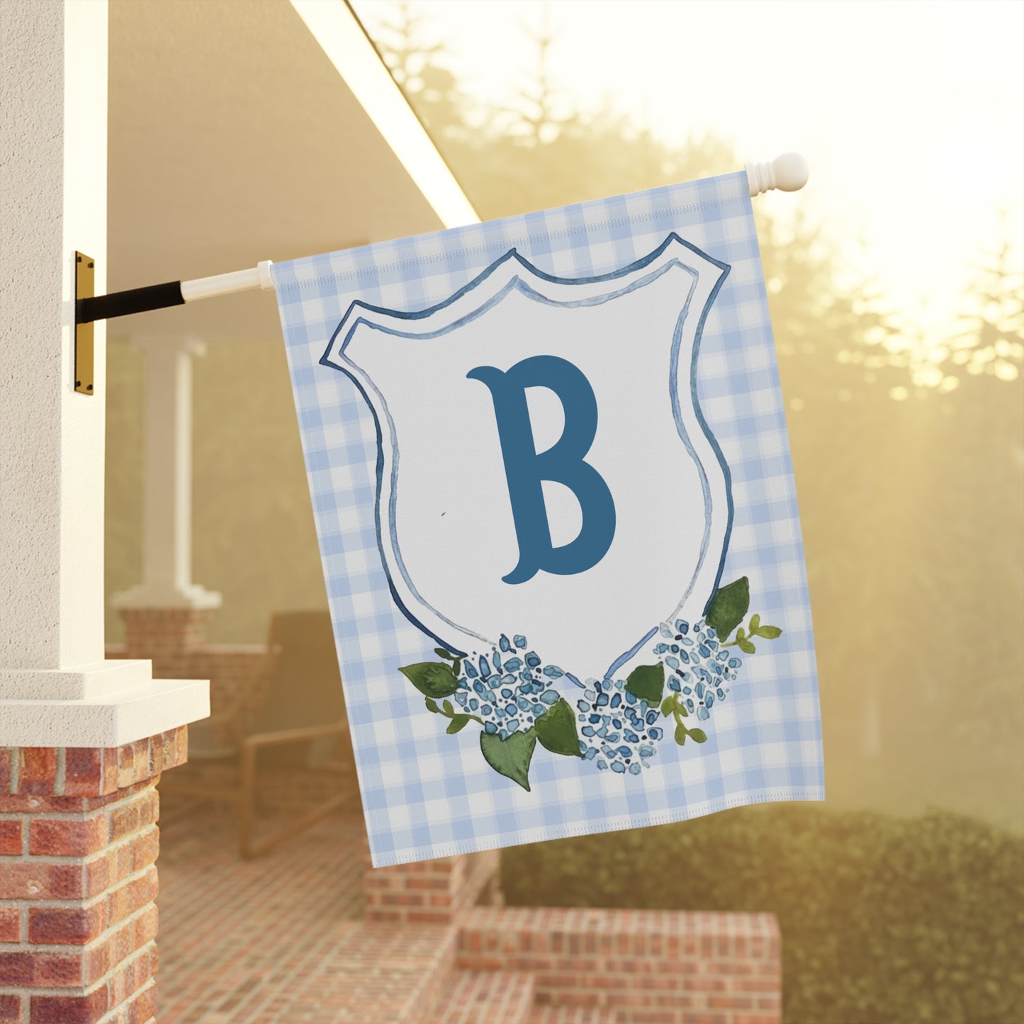 Blue Hydrangea Garden Flag with Monogram