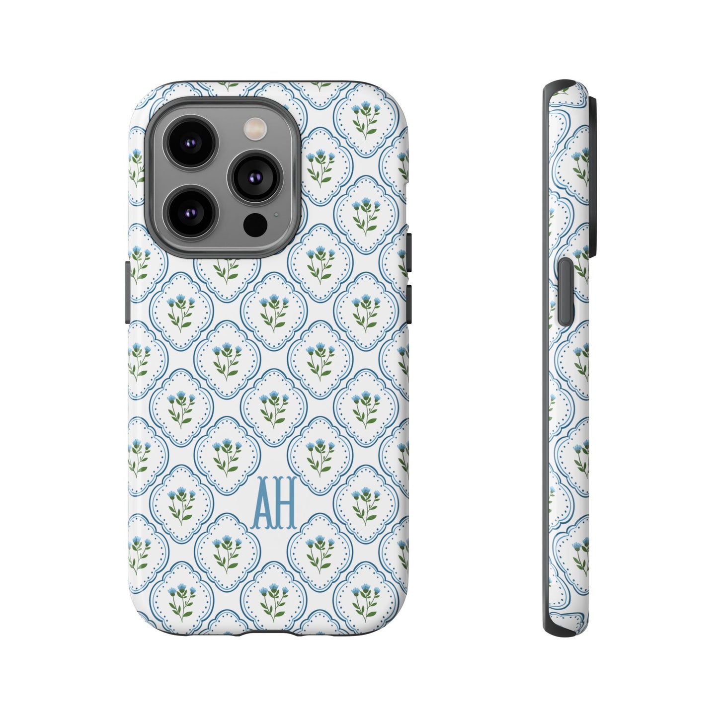 Blue Cottage Floral Monogram phone case