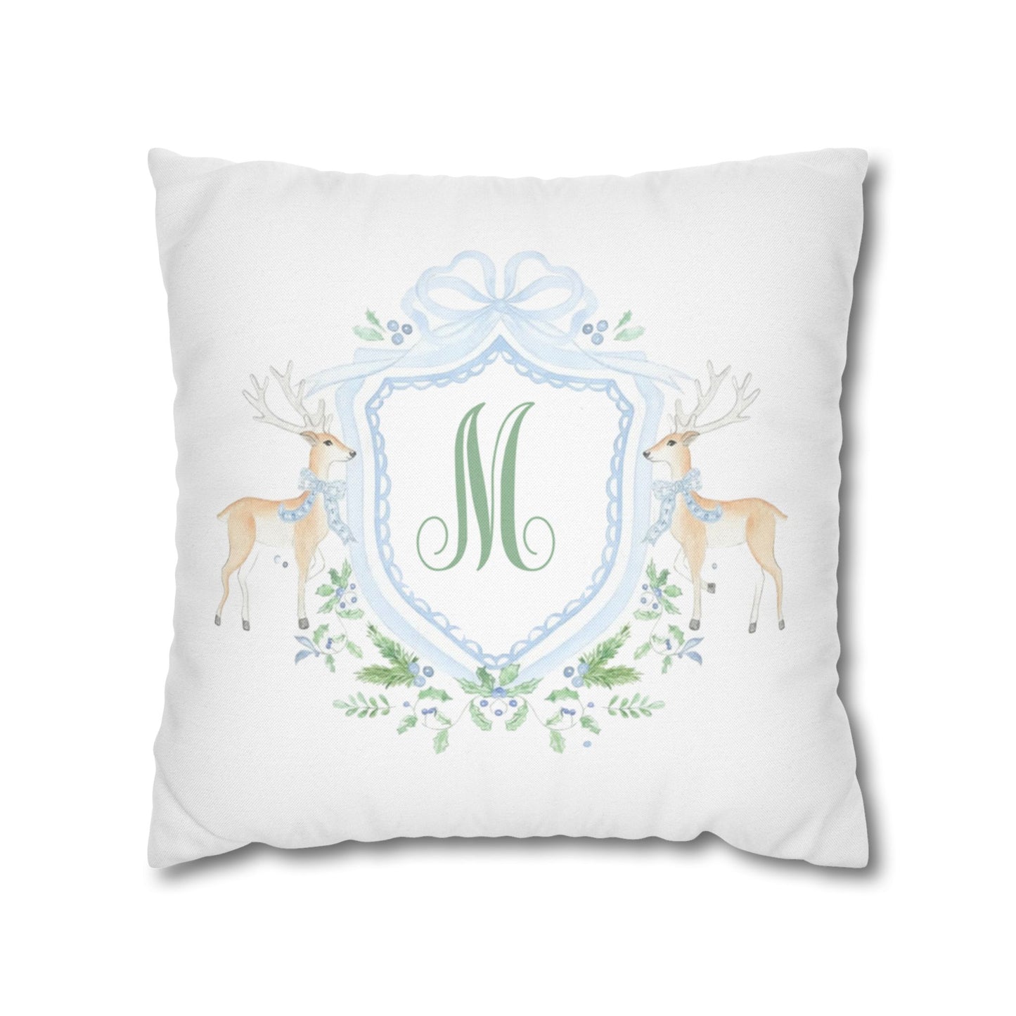 Monogram M Crest Pillowcase, Deer Wreath Accent Pillowcase