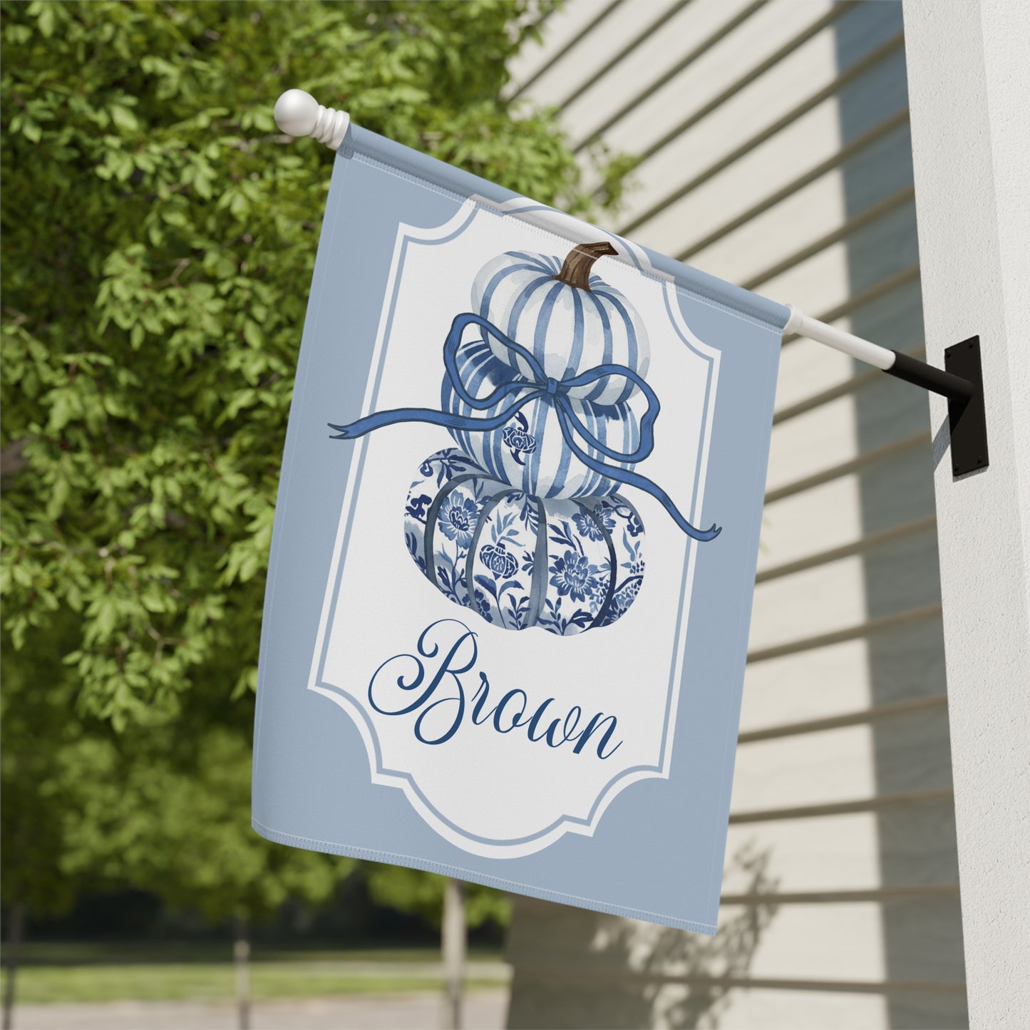 Blue Toile Pumpkins Garden Flag | House Banner, Personalized Name