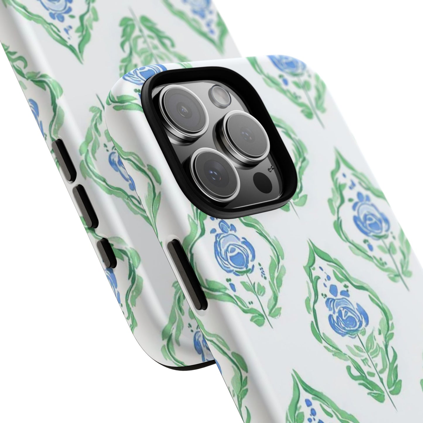 Blue Rose Grandmillennial Monogram Phone Case Personalized