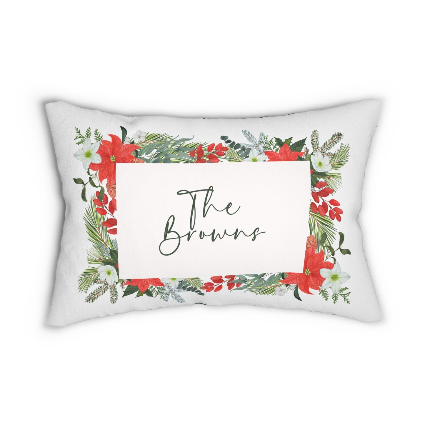Christmas Floral Wreath Lumbar Pillow | Plaid Back