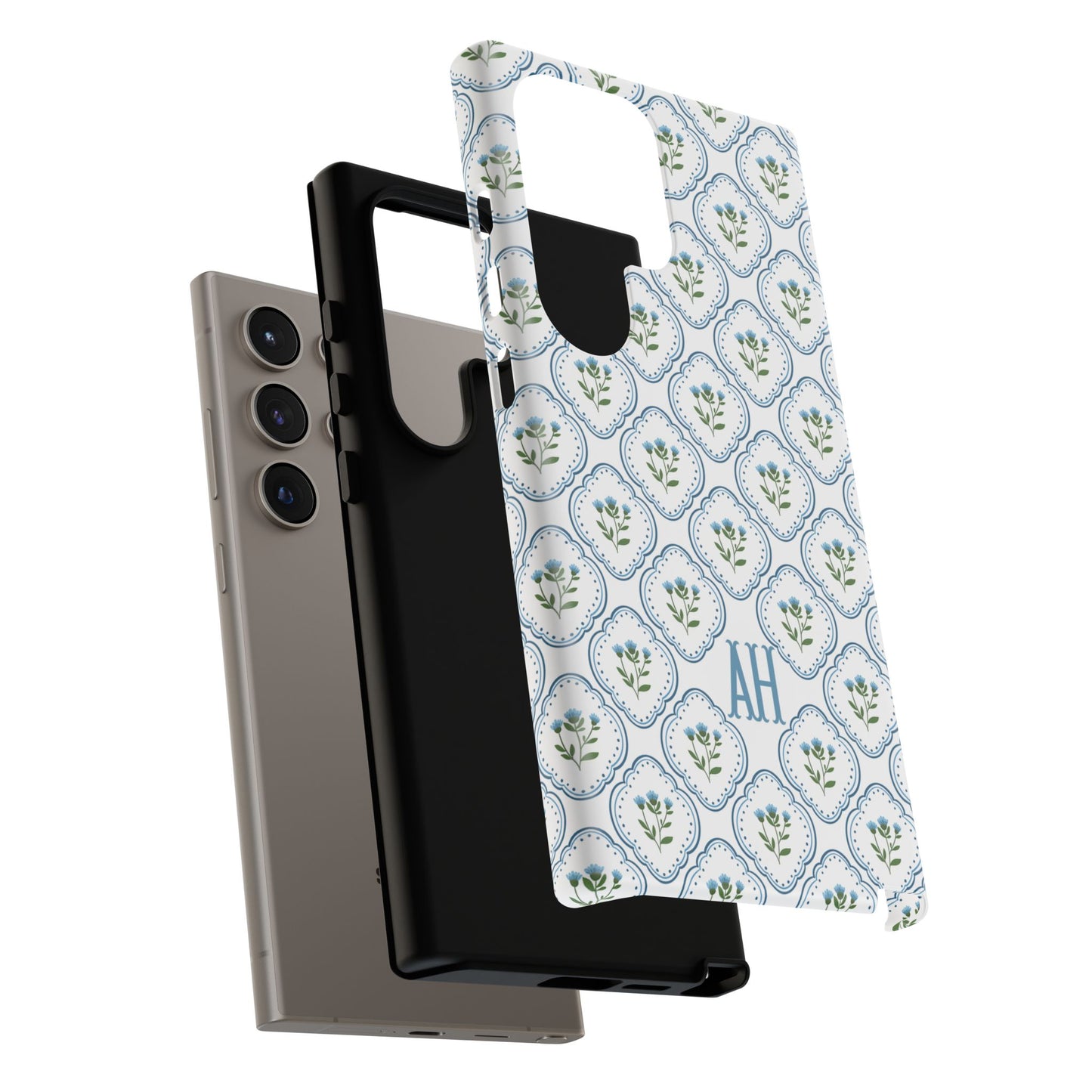 Blue Cottage Floral Monogram phone case