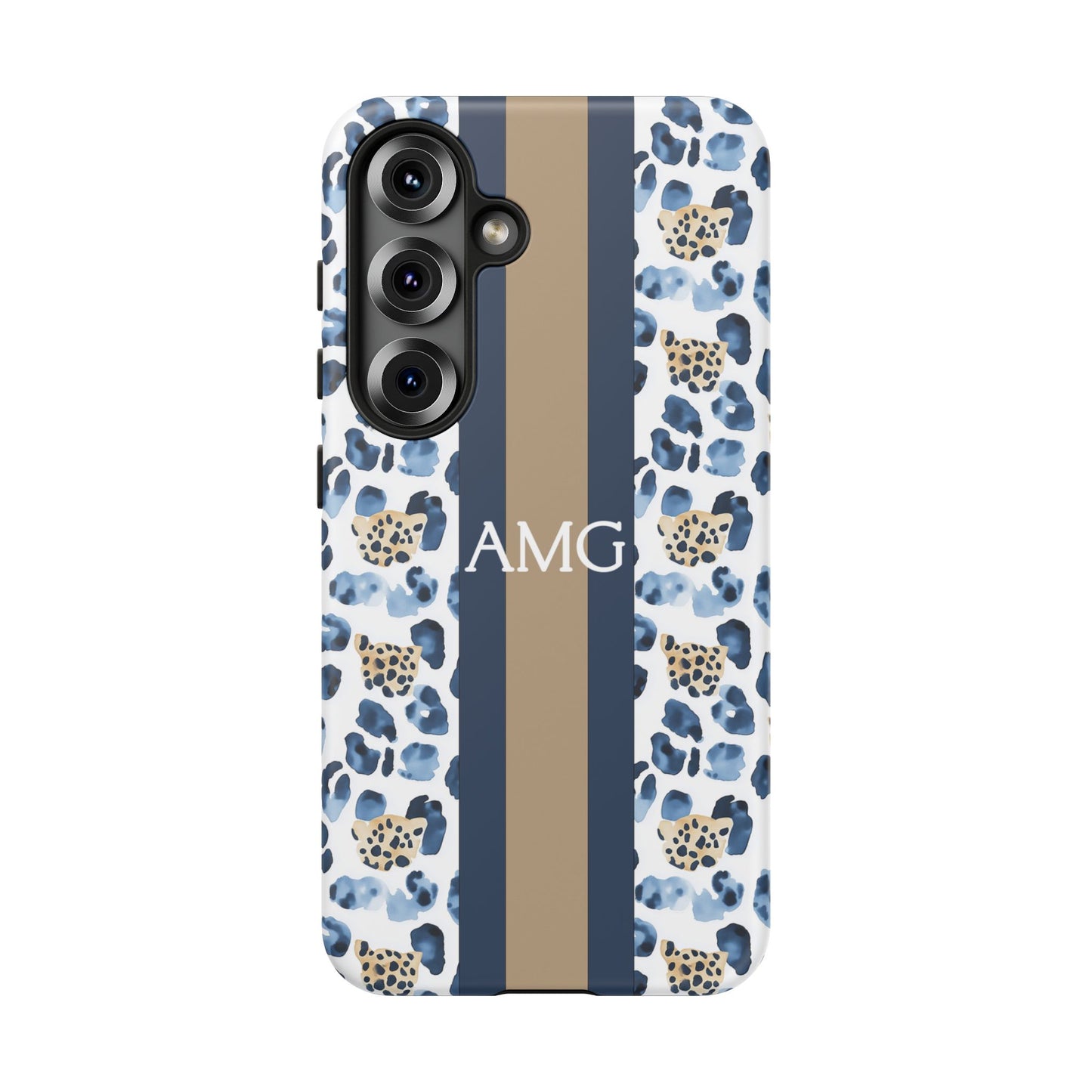Blue Leopard Monogram Phone Case