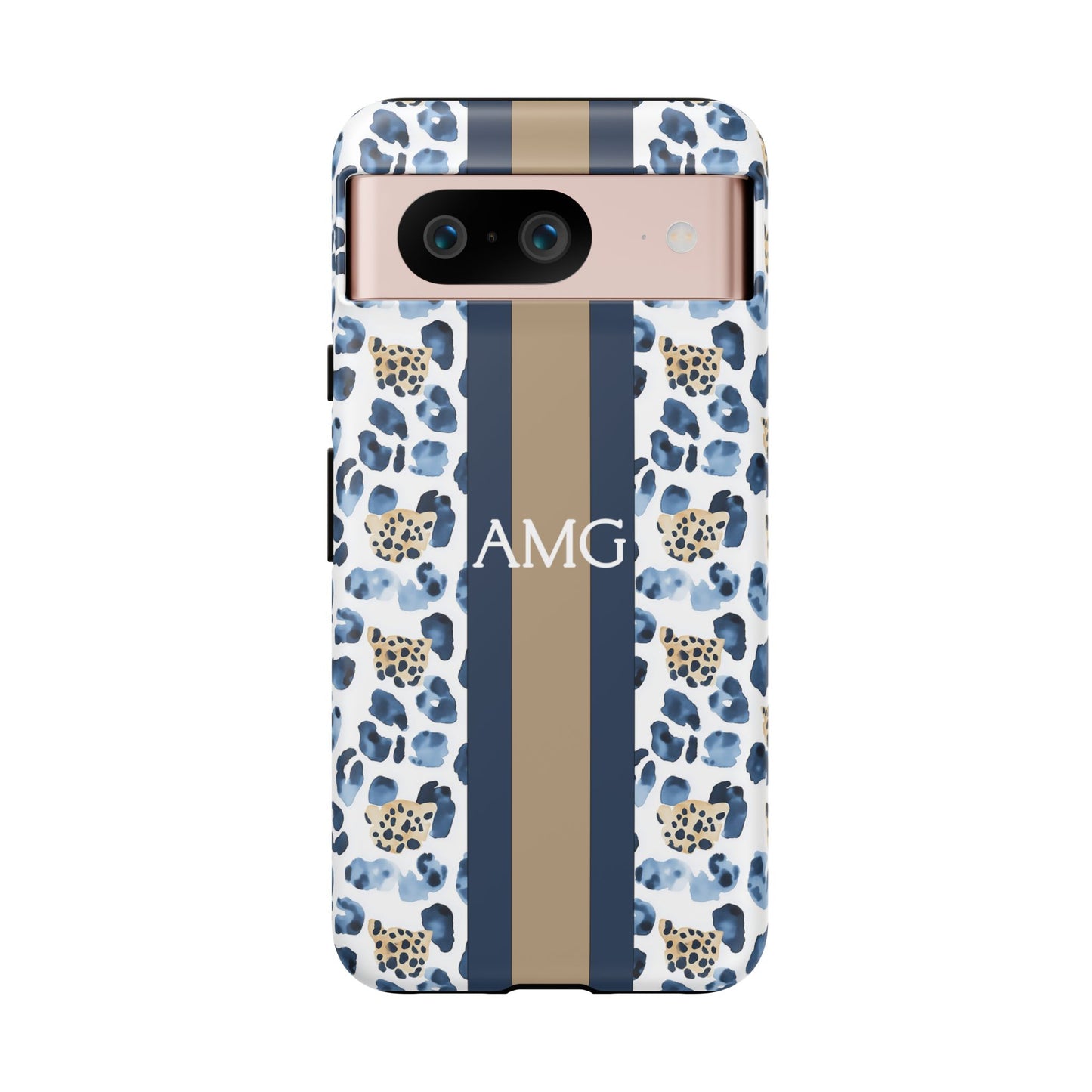 Blue Leopard Monogram Phone Case