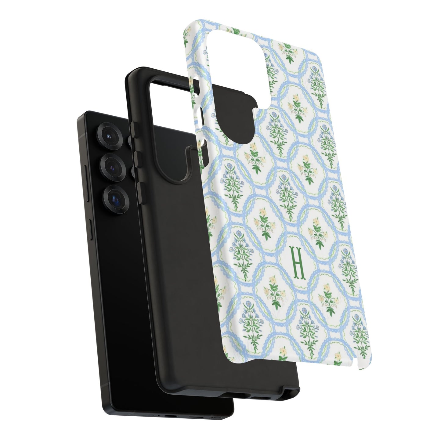 Blue Floral Motif Monogram Phone Case Personalized