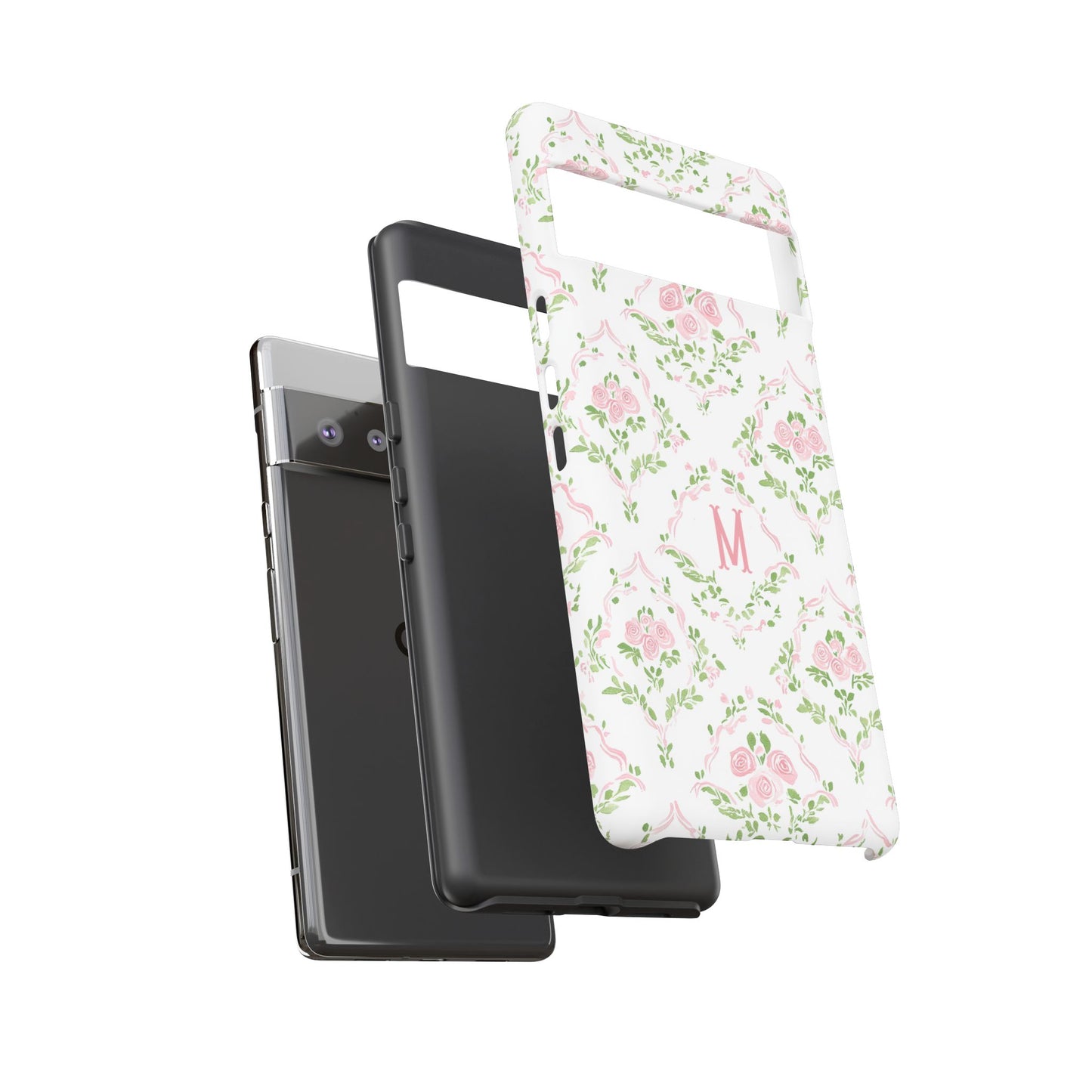 Pink Rose Grandmillennial Floral Monogram Phone Case
