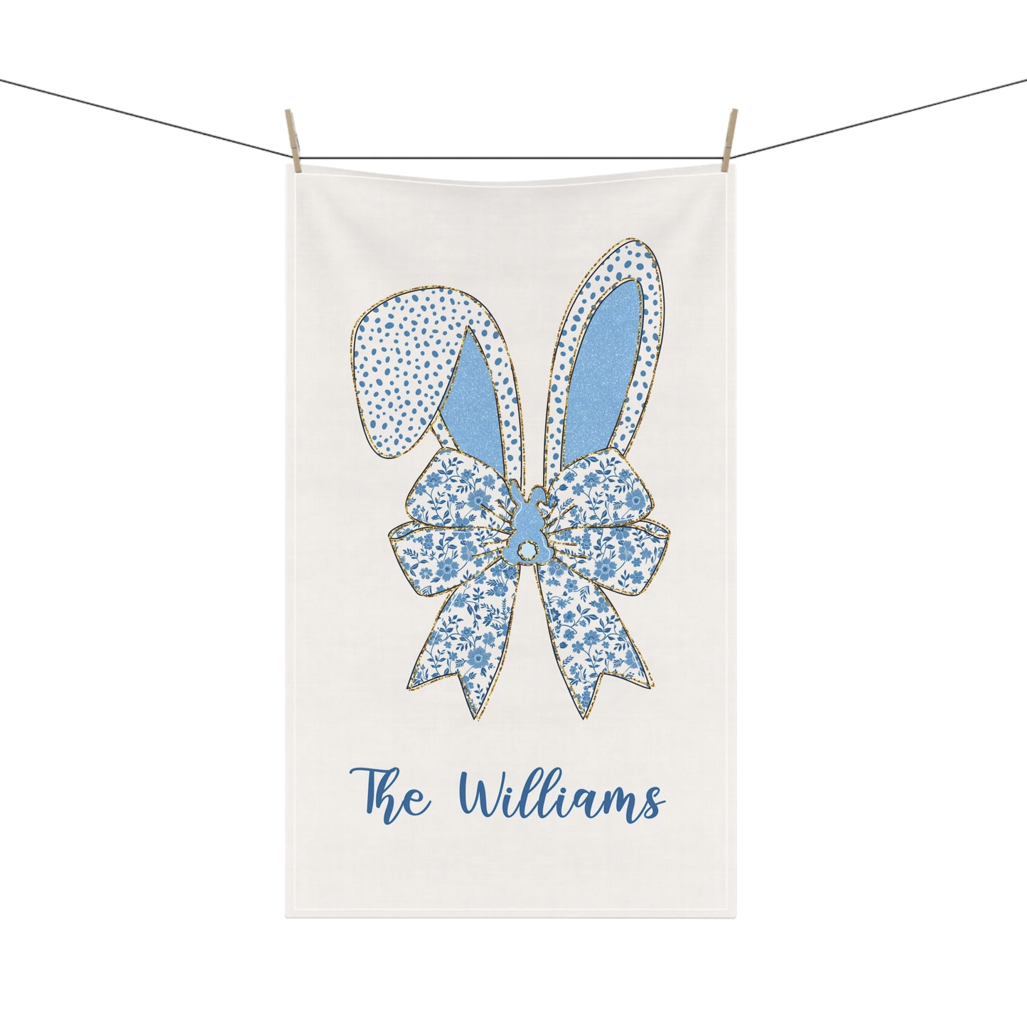 Personalized Bunny Ear Toile Tea Towel