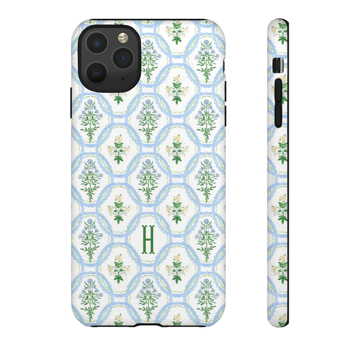 Blue Floral Motif Monogram Phone Case Personalized