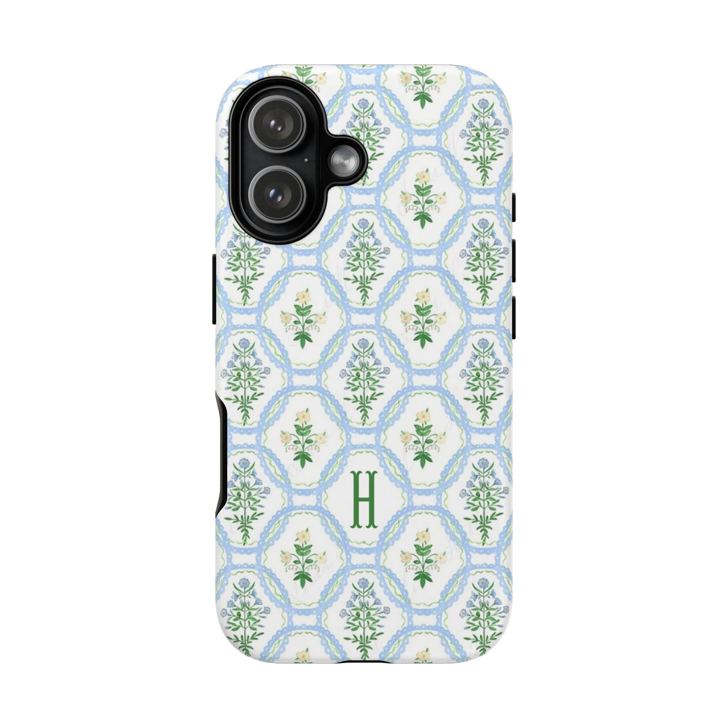 Blue Floral Motif Monogram Phone Case Personalized