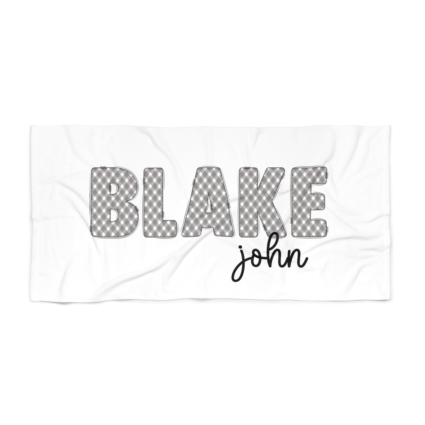 Personalized Gray Buffalo Check Beach Towel
