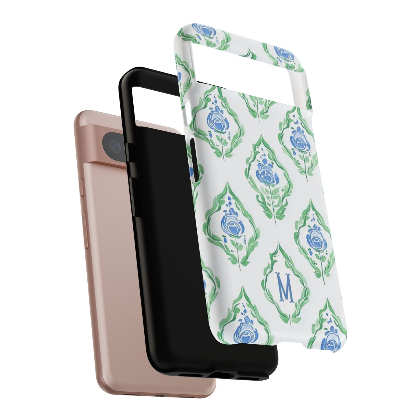 Blue Rose Grandmillennial Monogram Phone Case Personalized