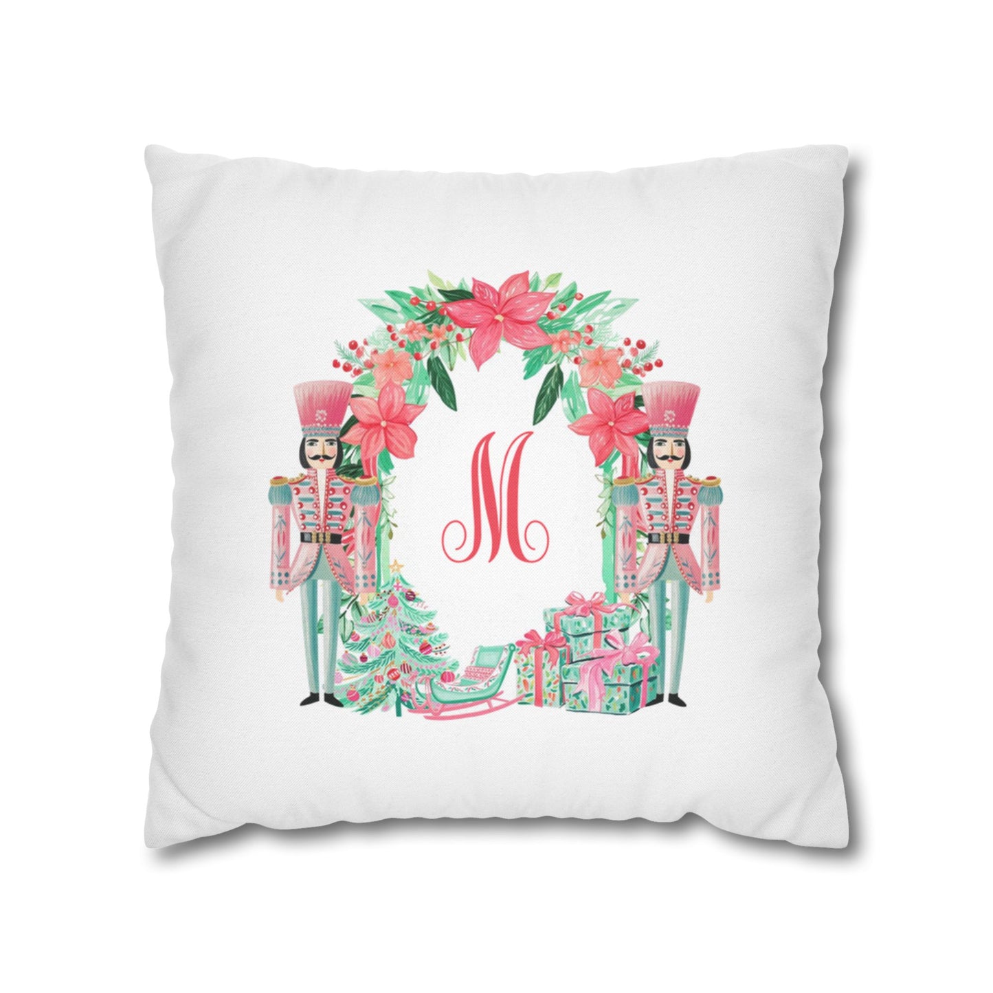 Pink Nutcracker Wreath M Pillowcase | Square Pillowcase