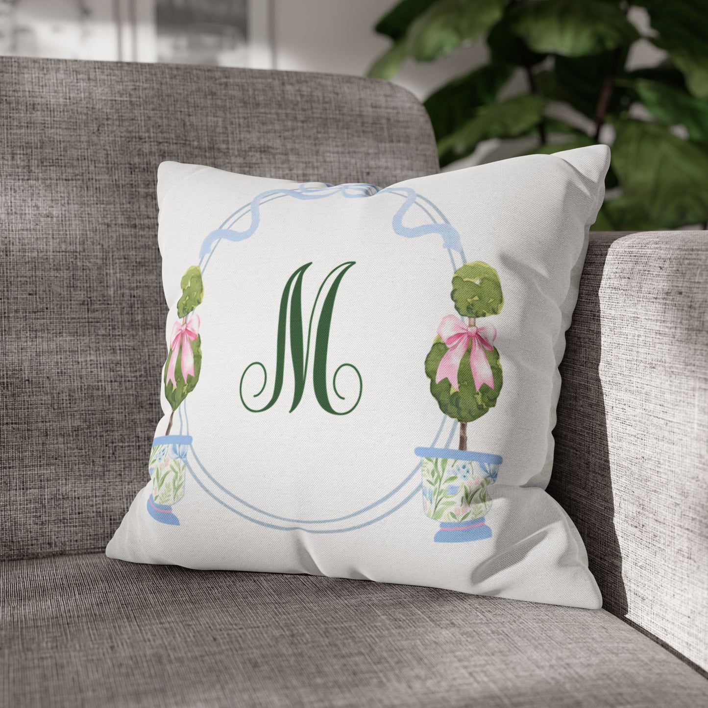 Green Script M Monogram Pillowcase