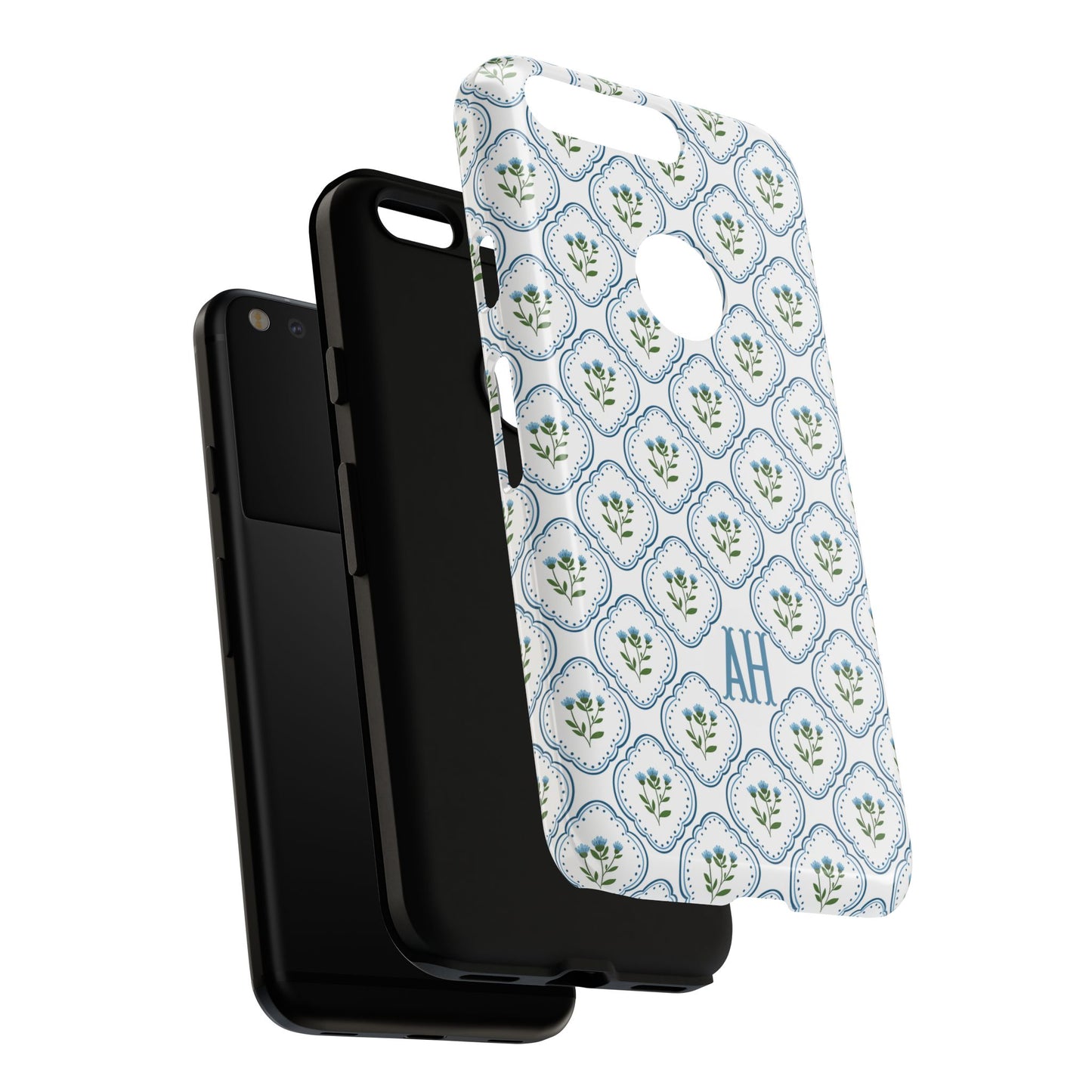 Blue Cottage Floral Monogram phone case