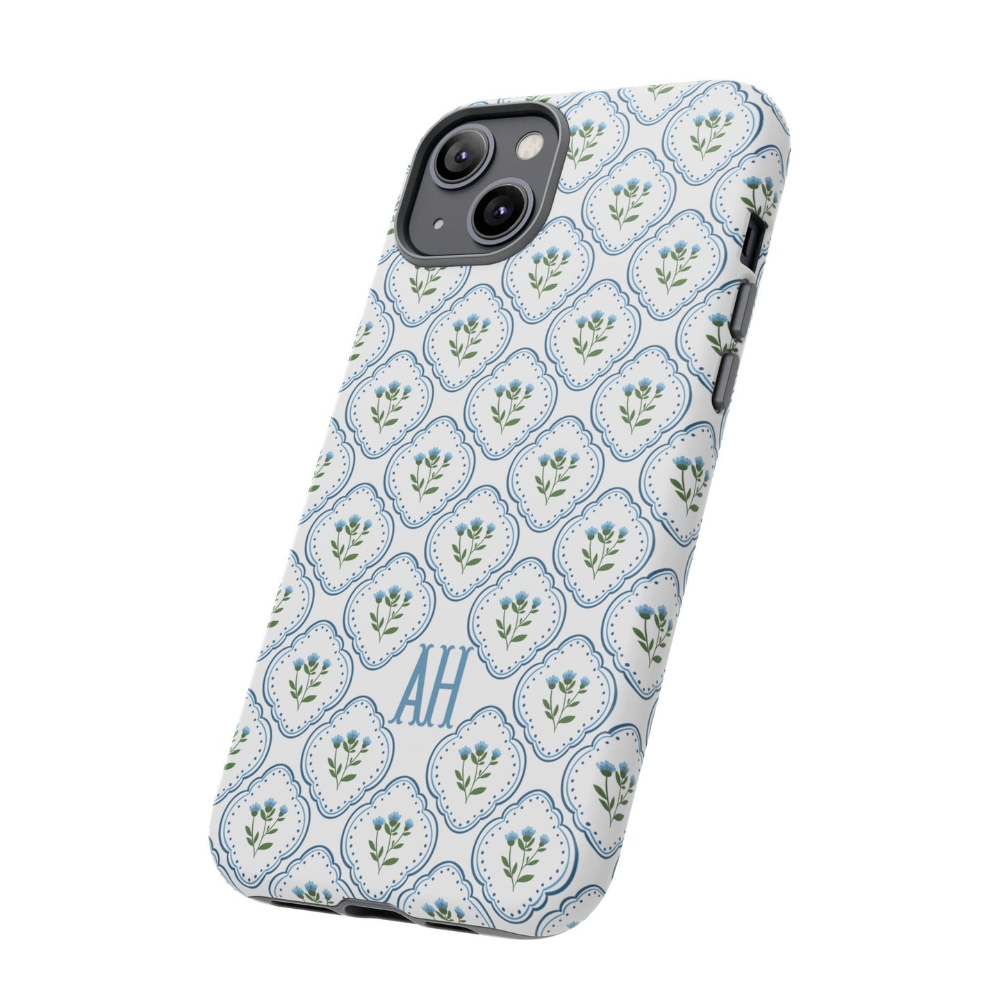 Blue Cottage Floral Monogram phone case