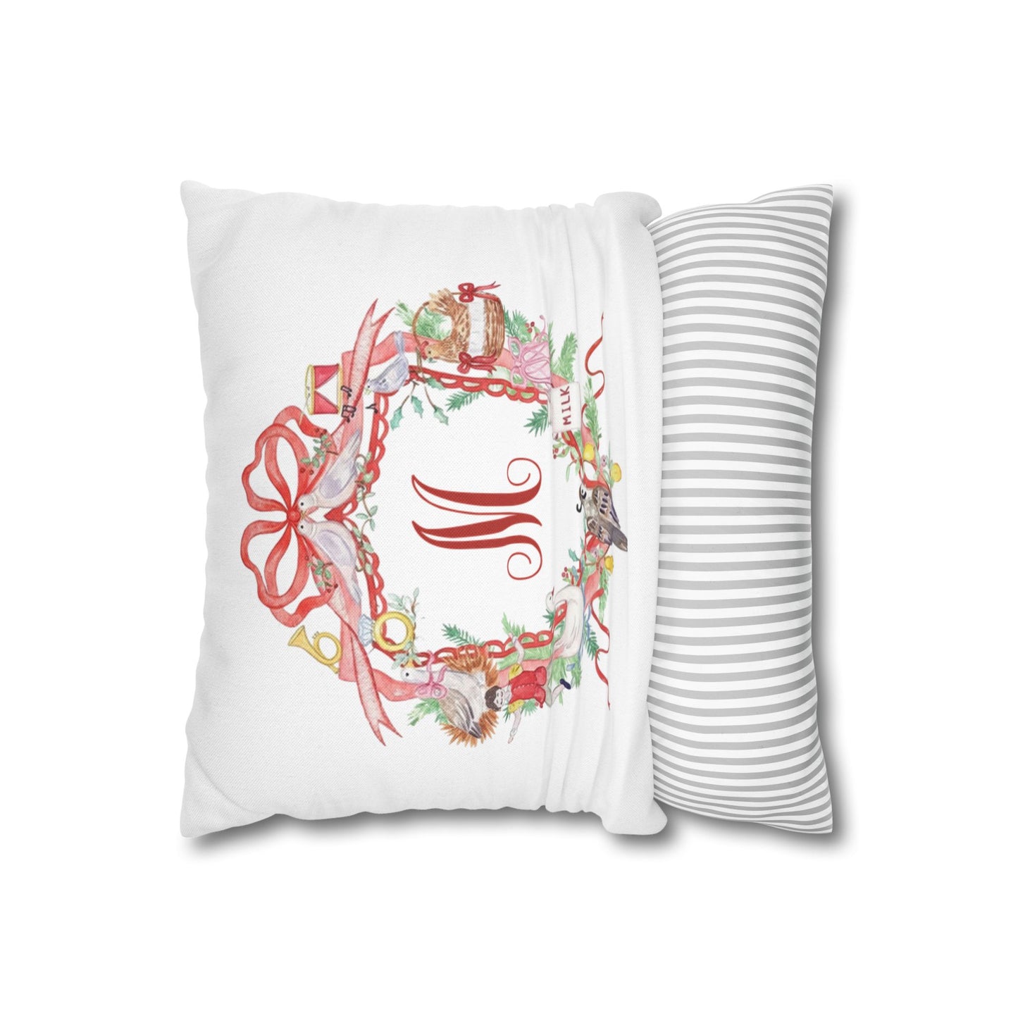 Floral Ribbon Monogram M Pillowcase