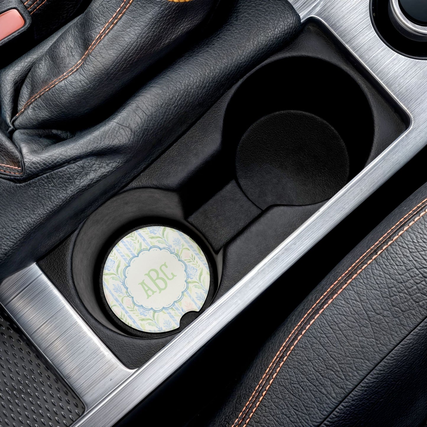 Floral Monogram Car Coaster | Soapstone Car Coaster