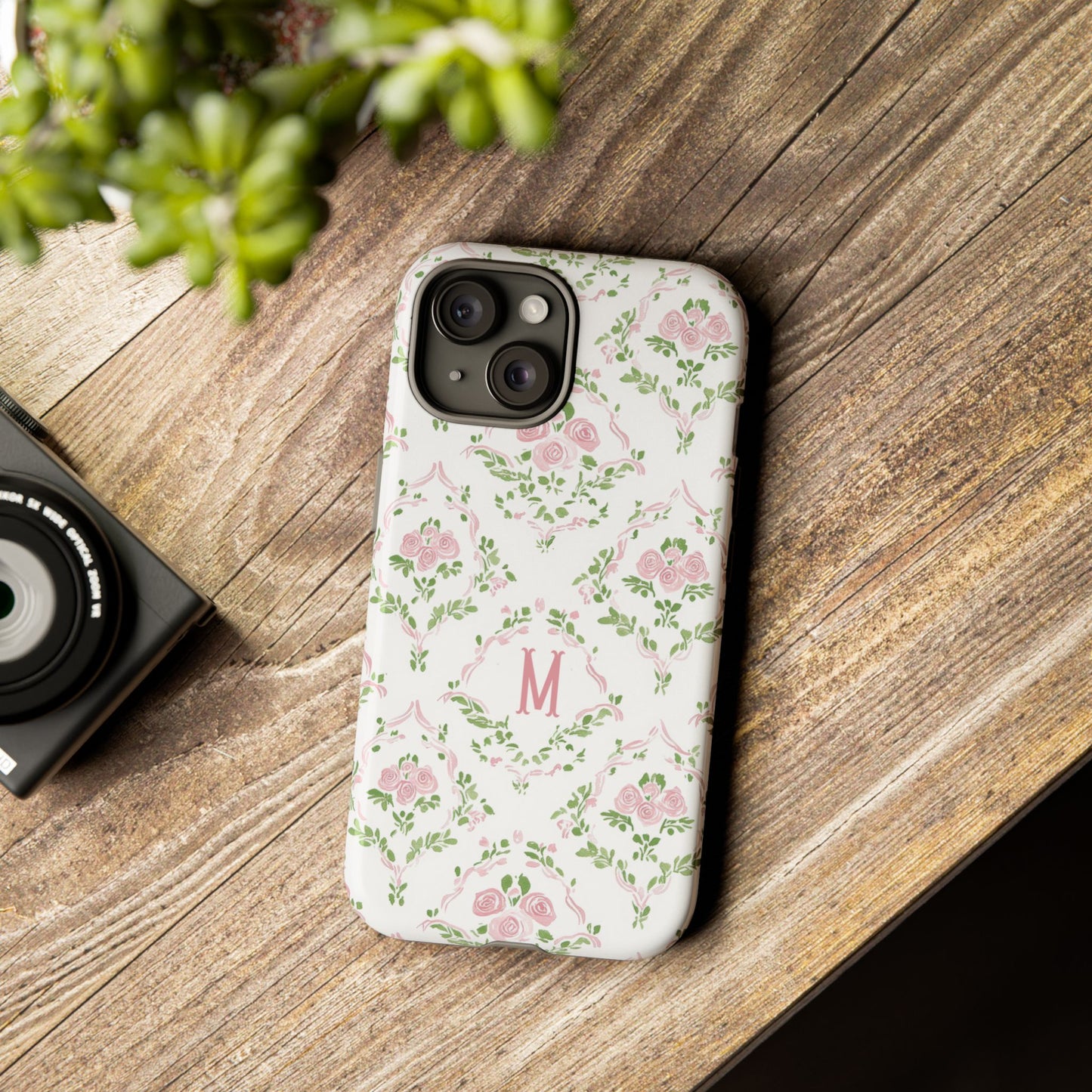 Pink Rose Grandmillennial Floral Monogram Phone Case