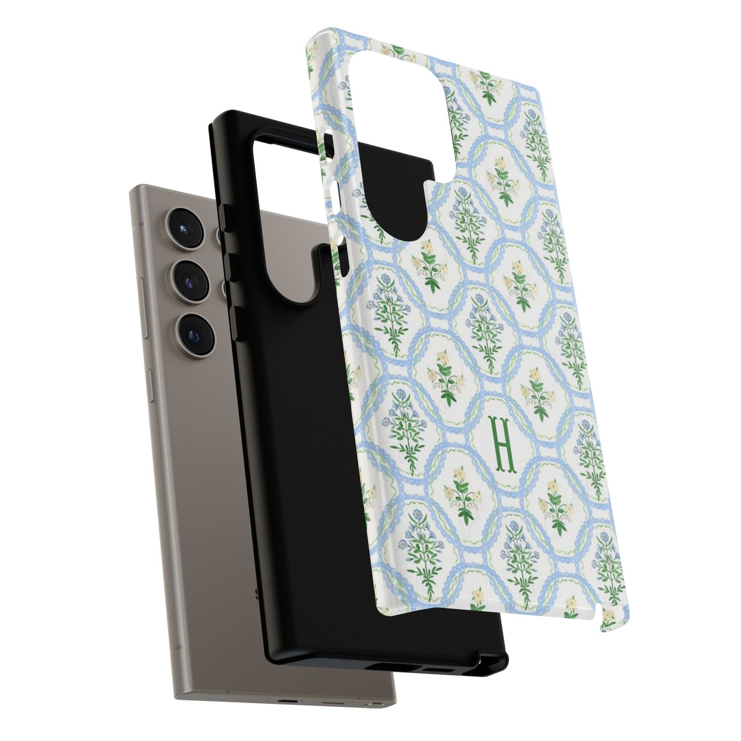 Blue Floral Motif Monogram Phone Case Personalized