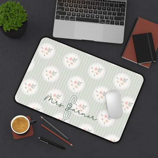 Green Floral Desk Pad Personalized