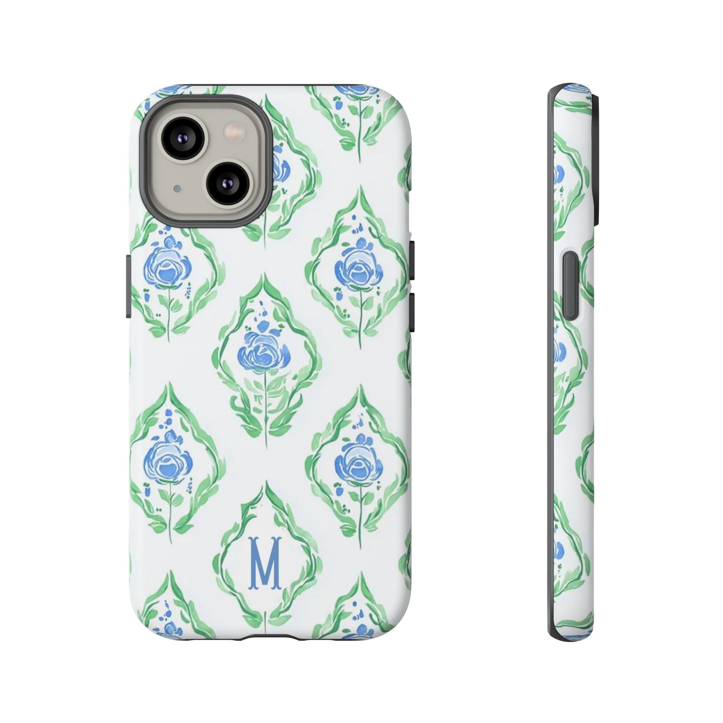 Blue Rose Grandmillennial Monogram Phone Case Personalized