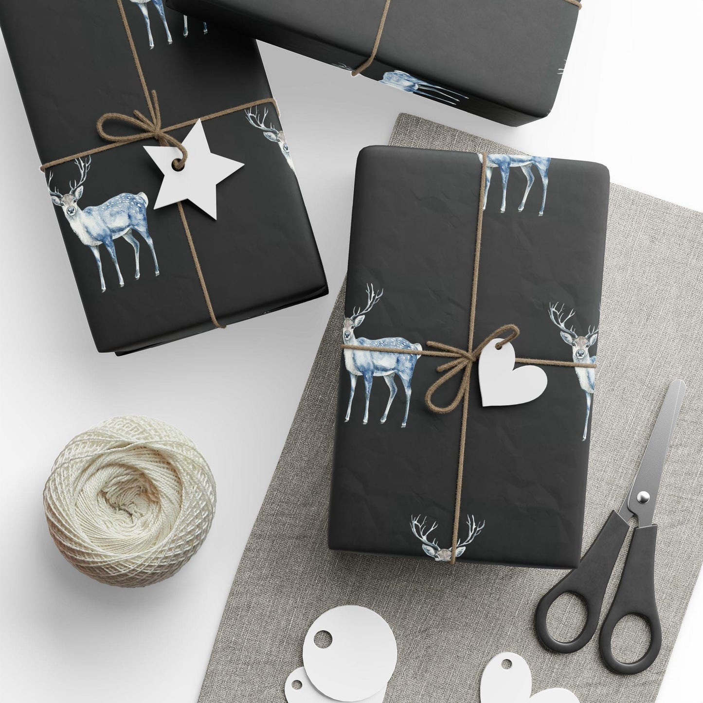 Blue Reindeer Woodland Christmas Gift Wrap