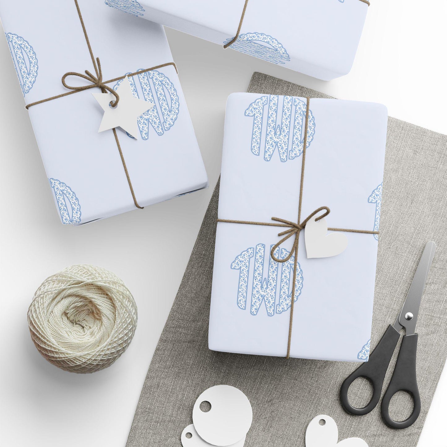 Custom Blue Monogram Wrapping Paper