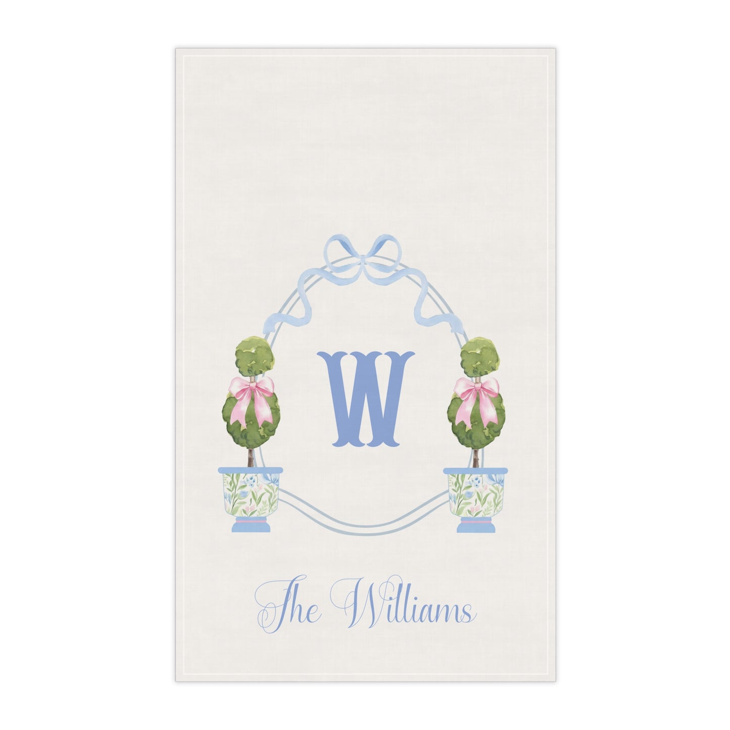 Blue Monogram W Topiary Tea Towel | Personalized Kitchen Towel