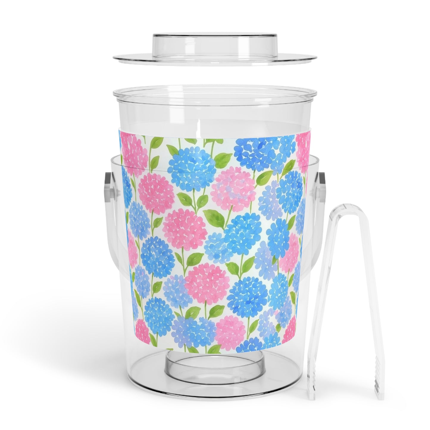 Hydrangea Pattern Ice Bucket with Tongs