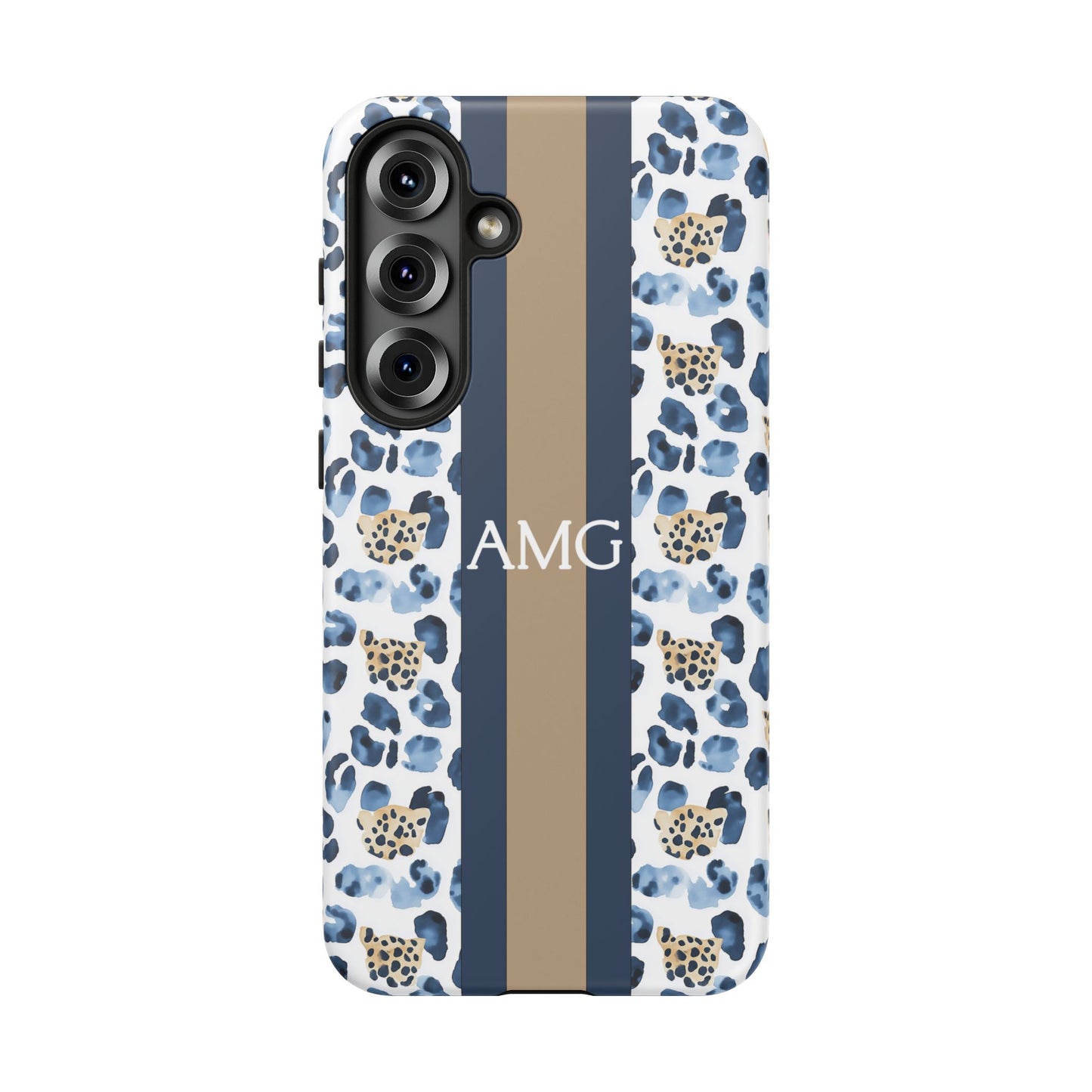 Blue Leopard Monogram Phone Case
