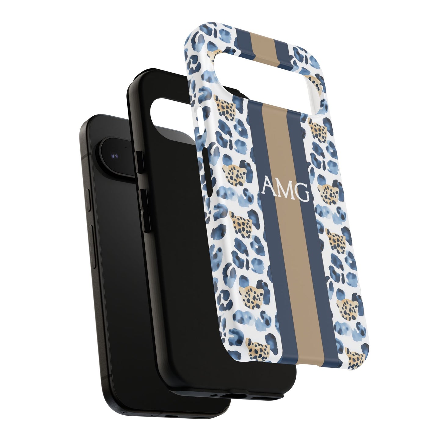 Blue Leopard Monogram Phone Case