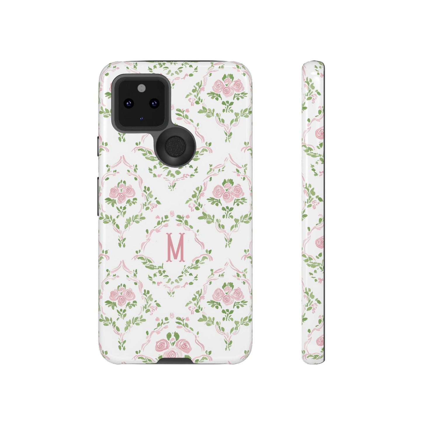 Pink Rose Grandmillennial Floral Monogram Phone Case