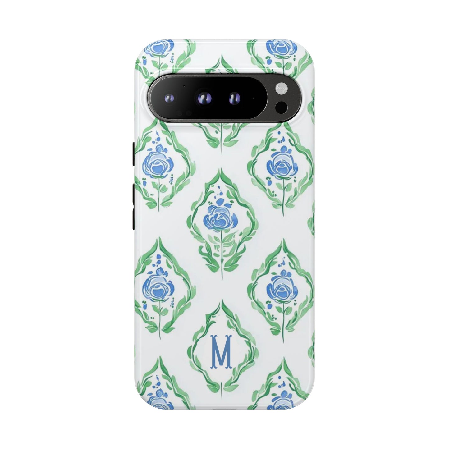 Blue Rose Grandmillennial Monogram Phone Case Personalized