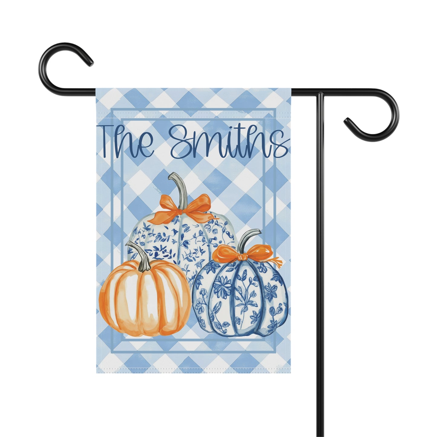 Blue Gingham Pumpkins Garden Banner | House Flag