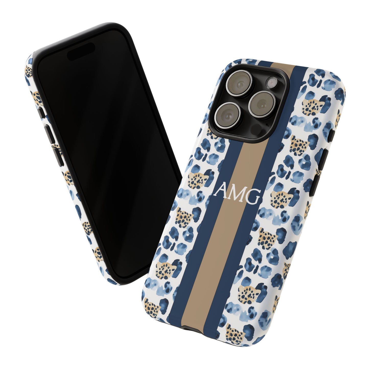 Blue Leopard Monogram Phone Case