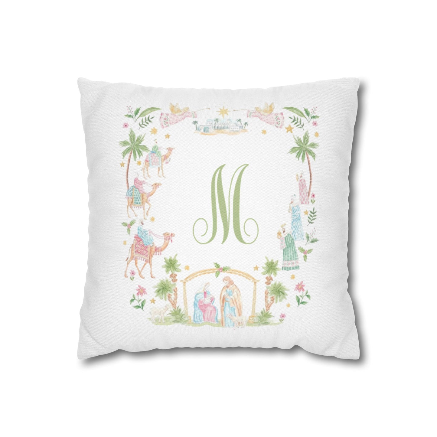 Floral Monogram M Pillowcase, Square Pillowcase