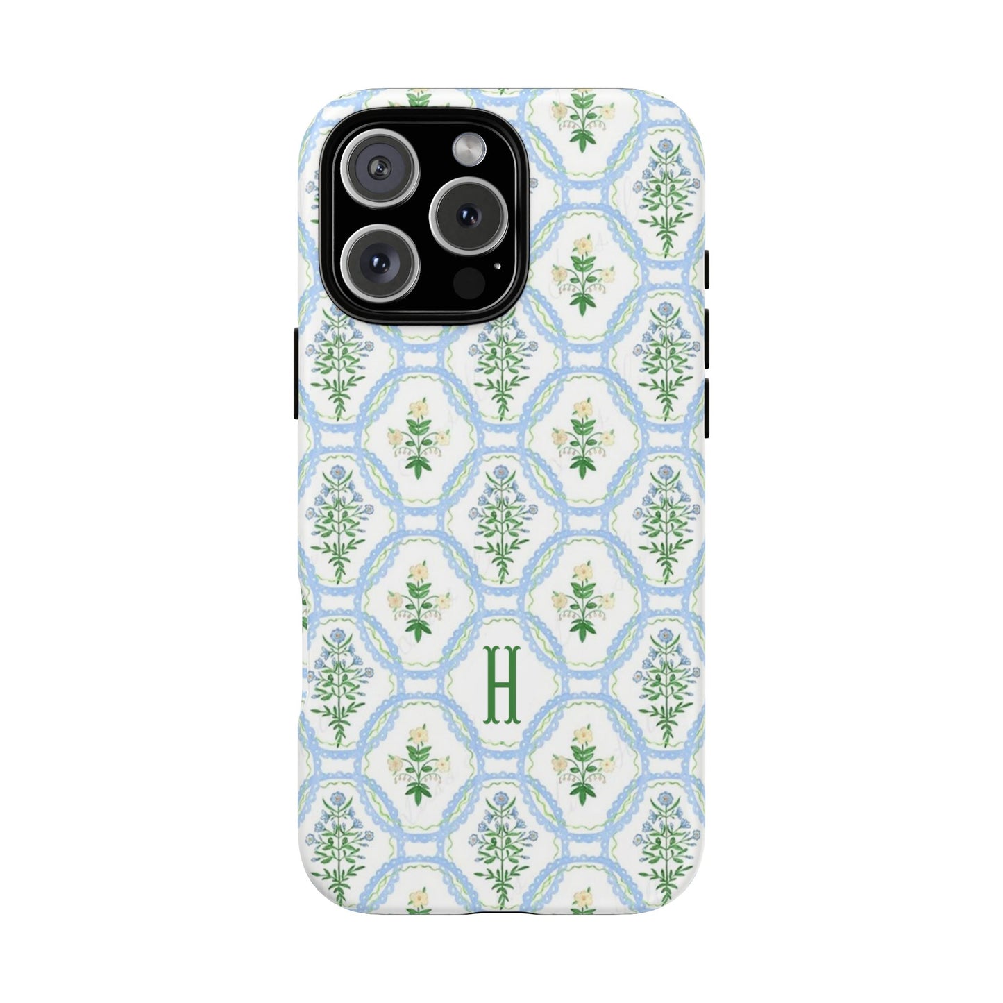 Blue Floral Motif Monogram Phone Case Personalized