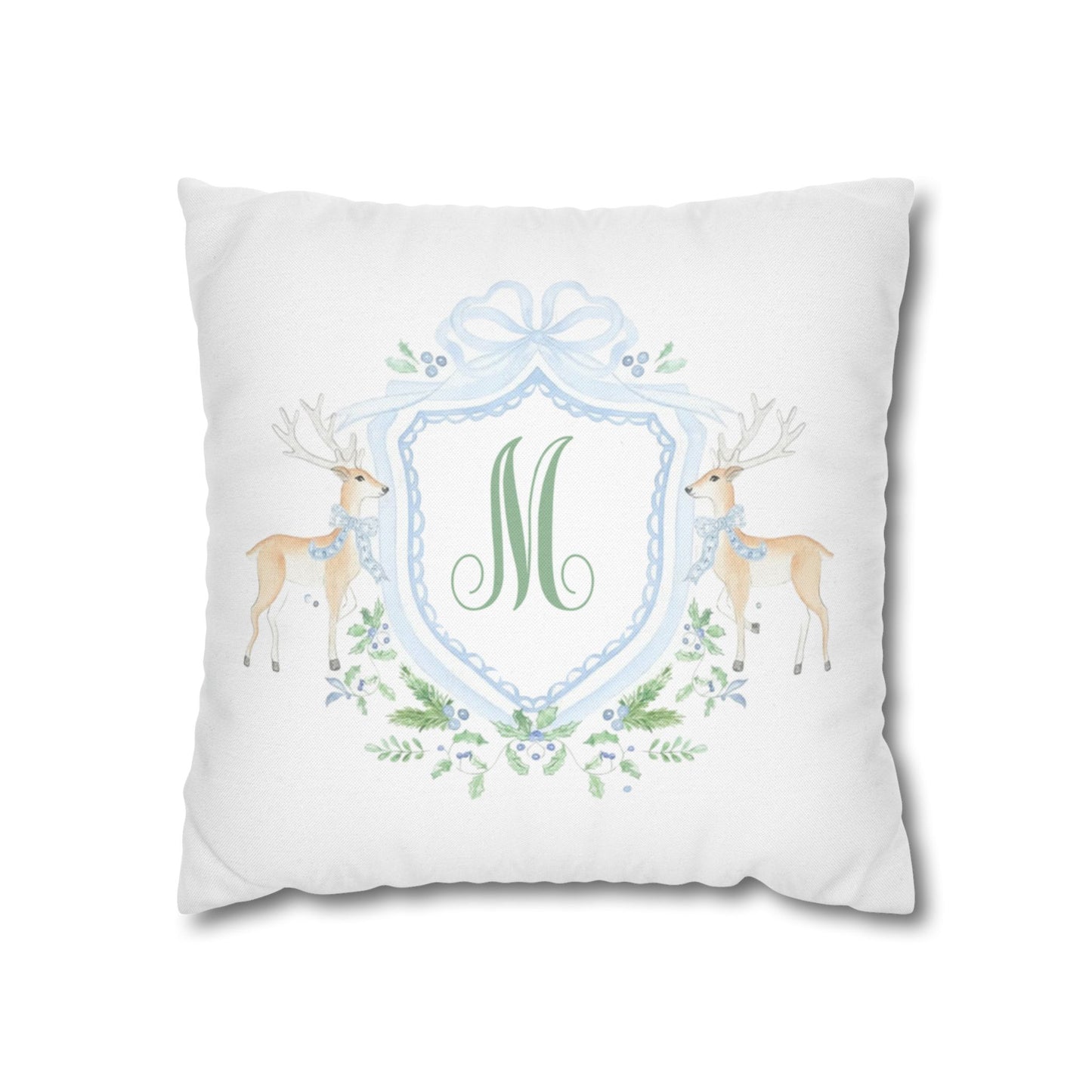 Monogram M Crest Pillowcase, Deer Wreath Accent Pillowcase