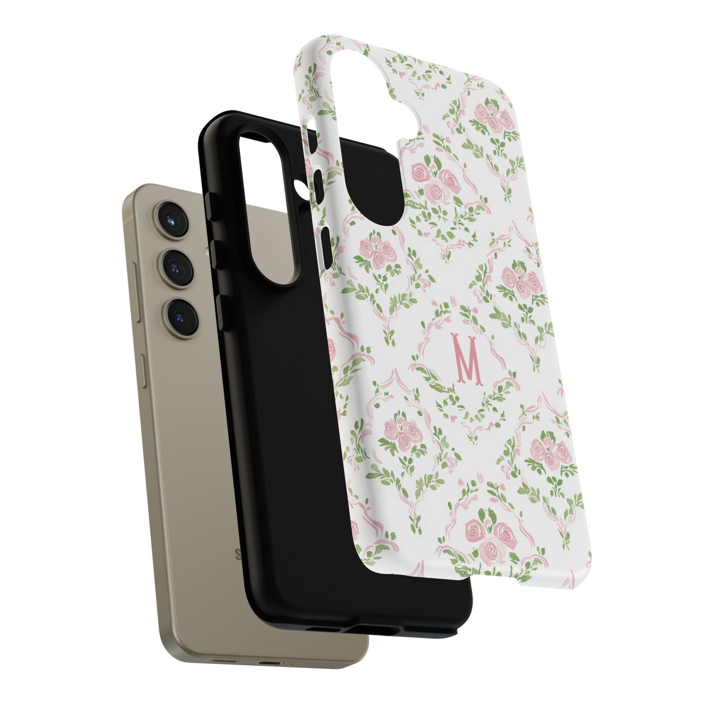 Pink Rose Grandmillennial Floral Monogram Phone Case