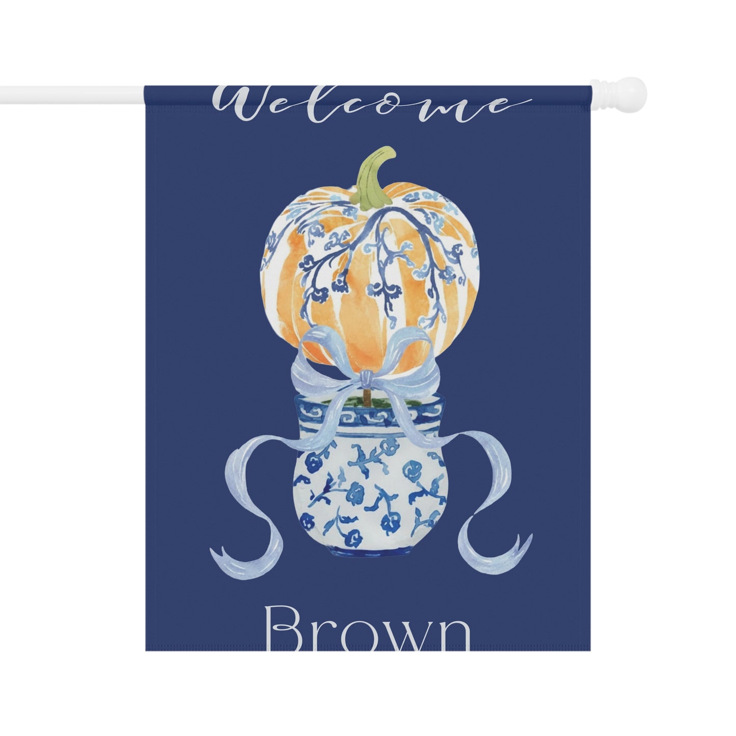 Blue Chinoiserie Pumpkin Welcome Garden Flag