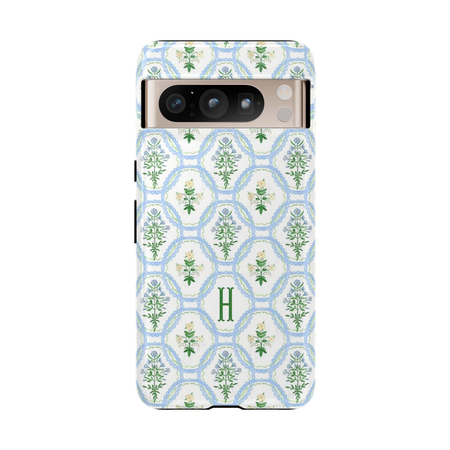 Blue Floral Motif Monogram Phone Case Personalized