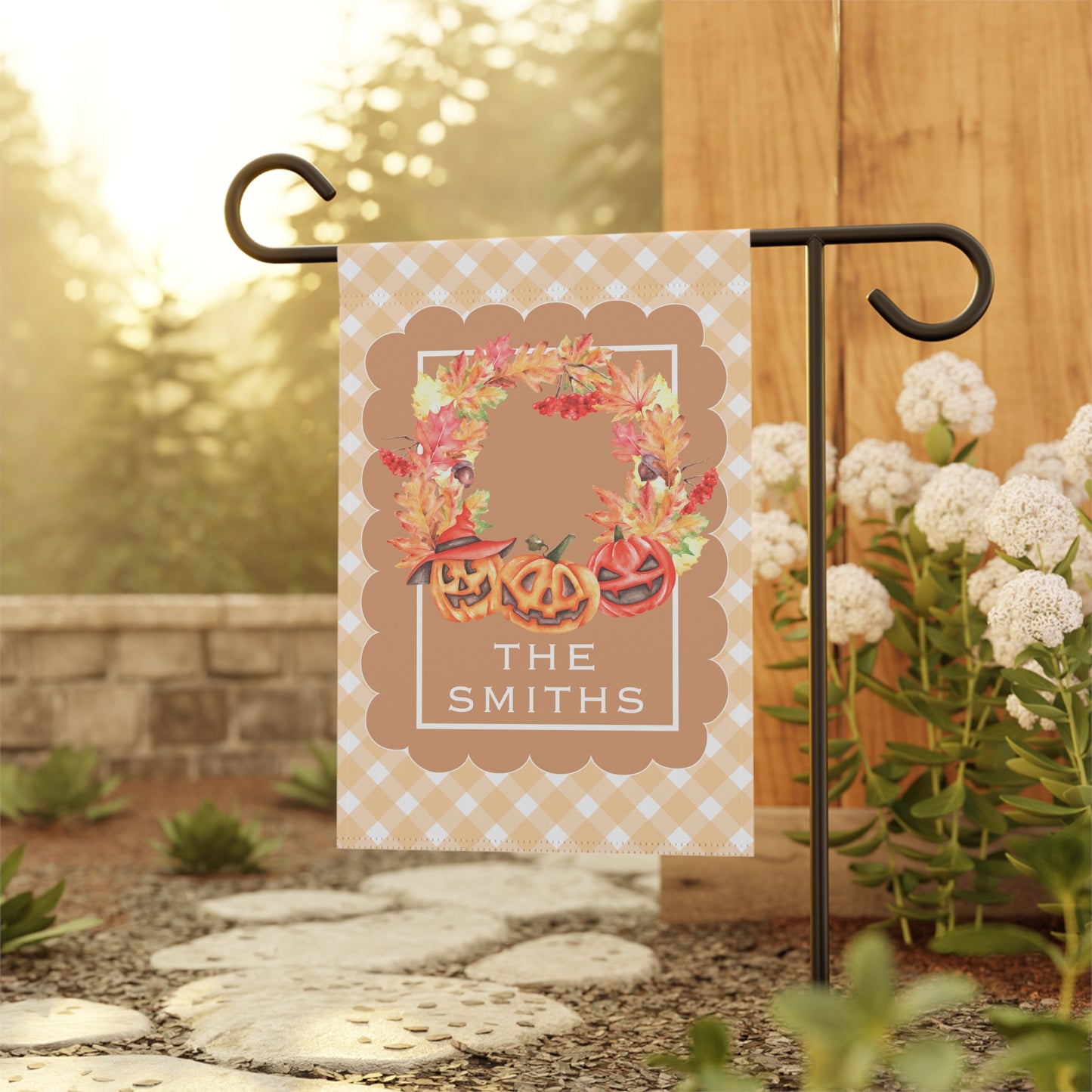 Autumn Pumpkin Wreath Garden Flag | Personalized Porch Banner