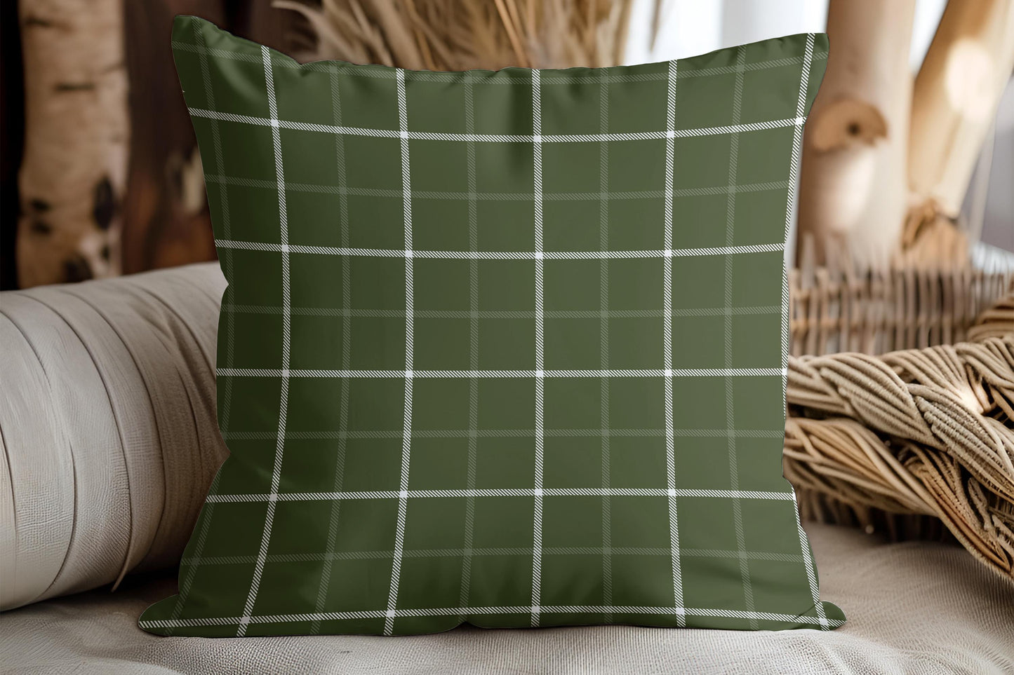 Ralph Lauren Style Green Tattersall Throw Pillow Cover