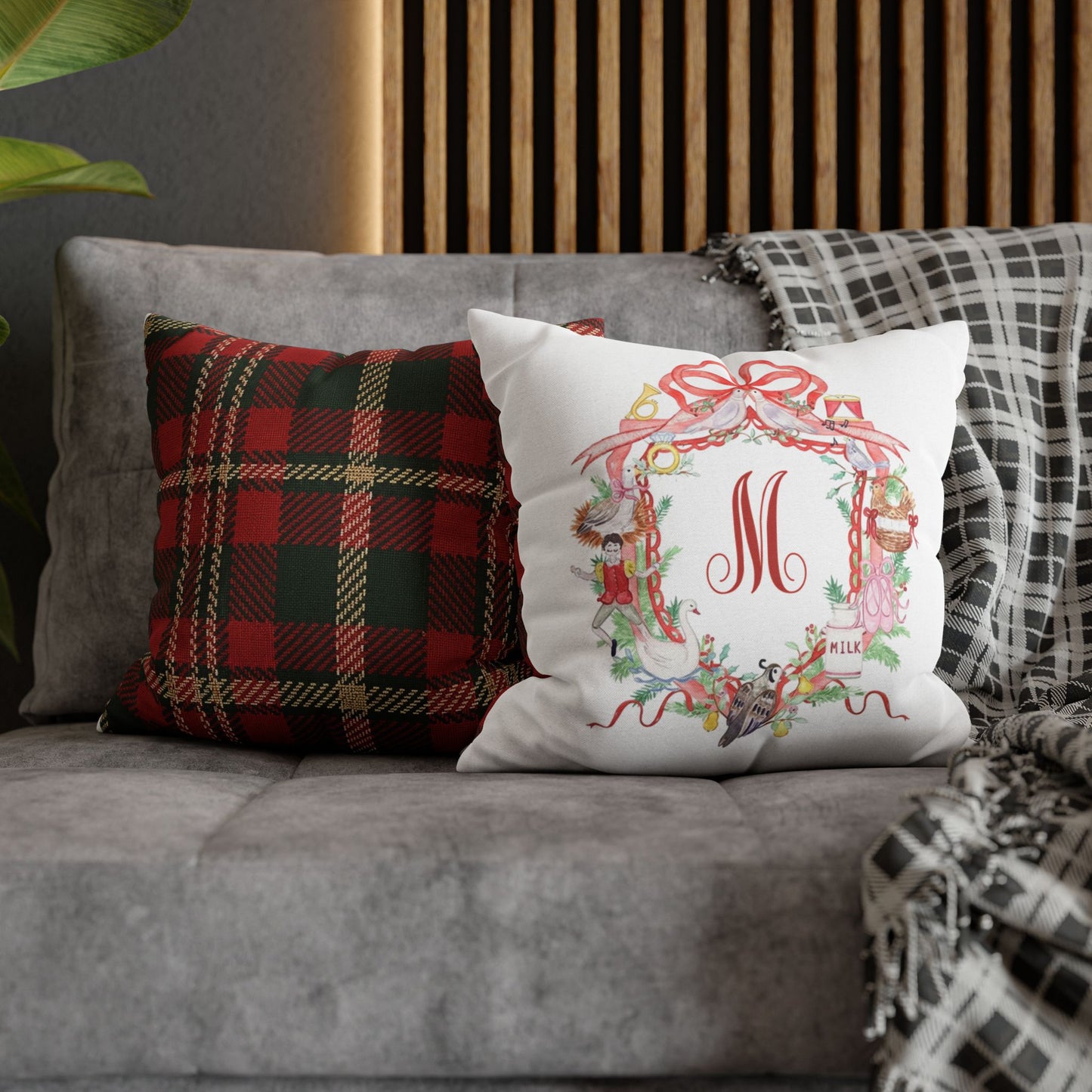 Floral Ribbon Monogram M Pillowcase