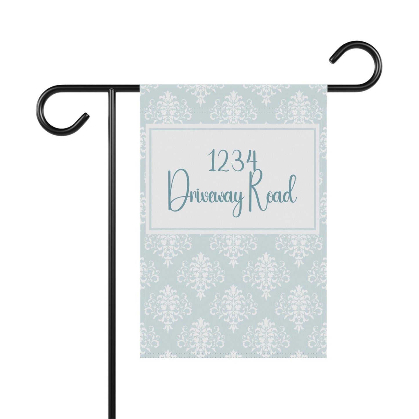Blue Damask Address Garden Flag